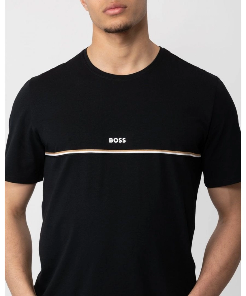 Hugo Boss Unique Mens Stretch-Cotton Pyjama T-Shirt with Logo Print - Black - Size Medium